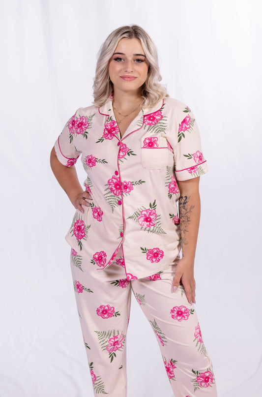 Ensemble Pyjama Imprimé Fleur : Rose Fushia